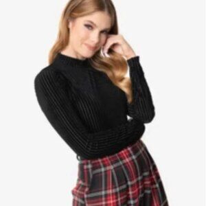 Unique Vintage Black Velvet Stripe Turtleneck Bodysuit